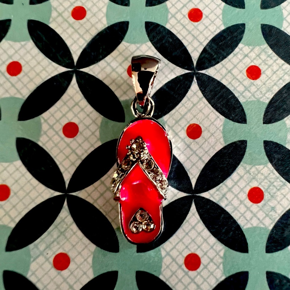 Flip flop pink enamel charm with crystal accent
